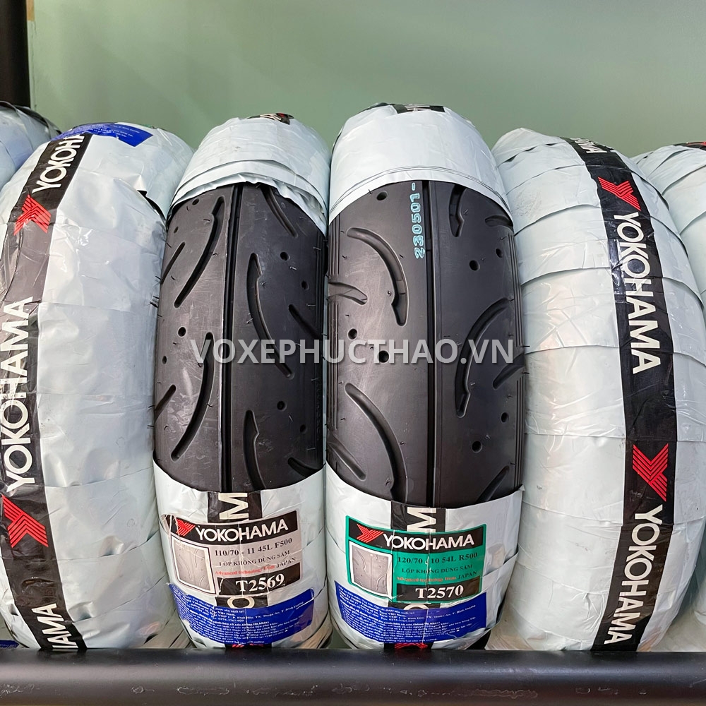 YOKOHAMA E500 Vỏ trước 110/70-11 TL, vỏ sau 120/70-10 TL